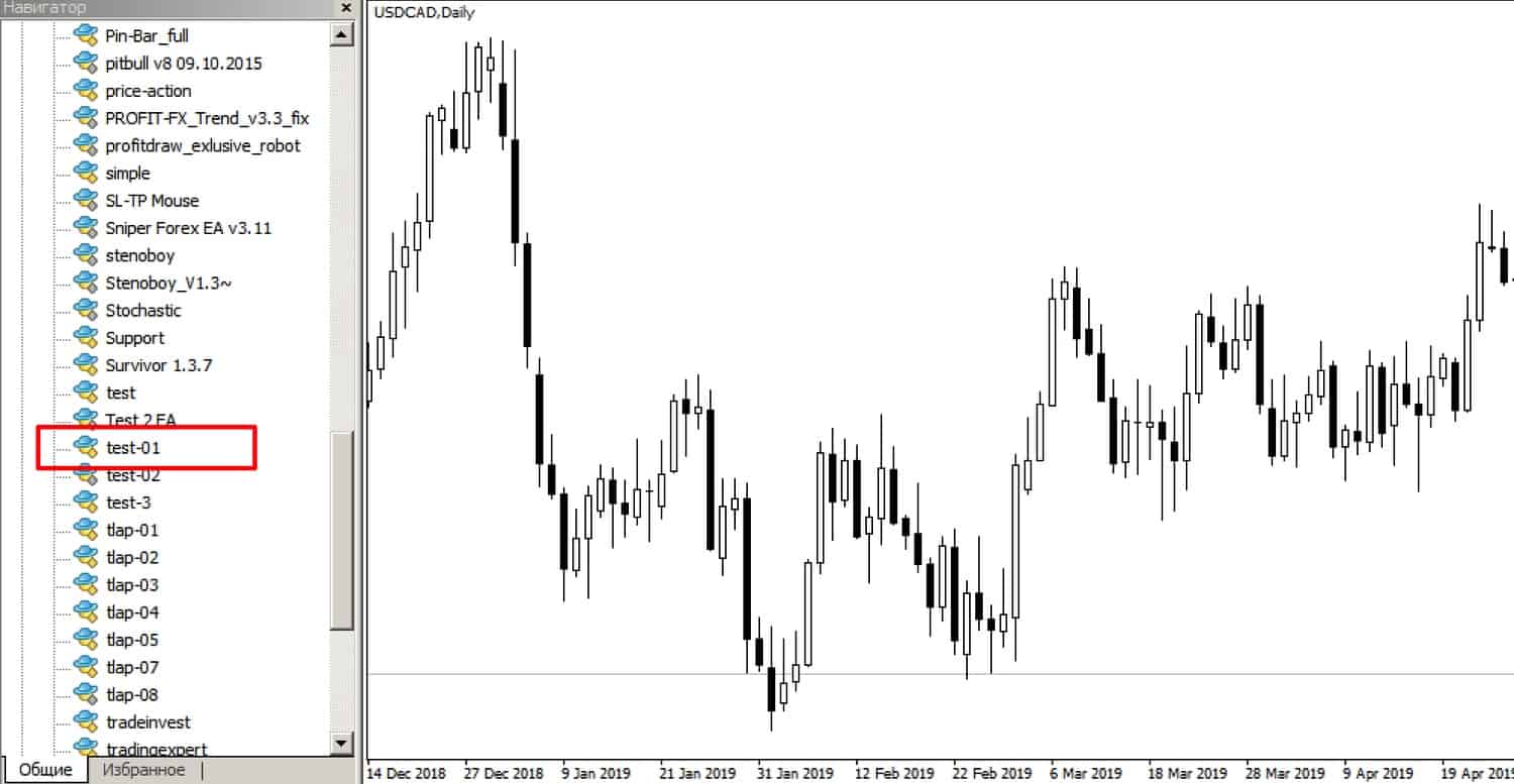 советник в навигаторе MetaTrader